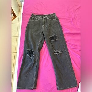 Distressed Baggy Black Women Jeans
